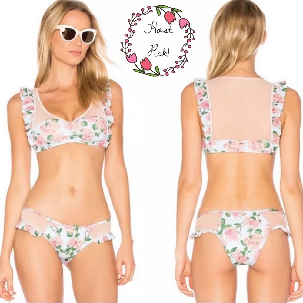 Sheer Panel Floral Rose Bikini